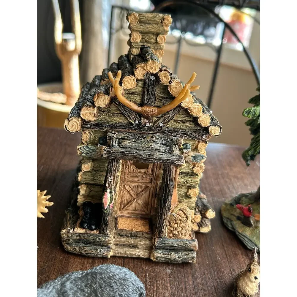 New LOG CABIN Lake House Deer Shack hunting Fishing RESIN TABLE LAMP & figurines